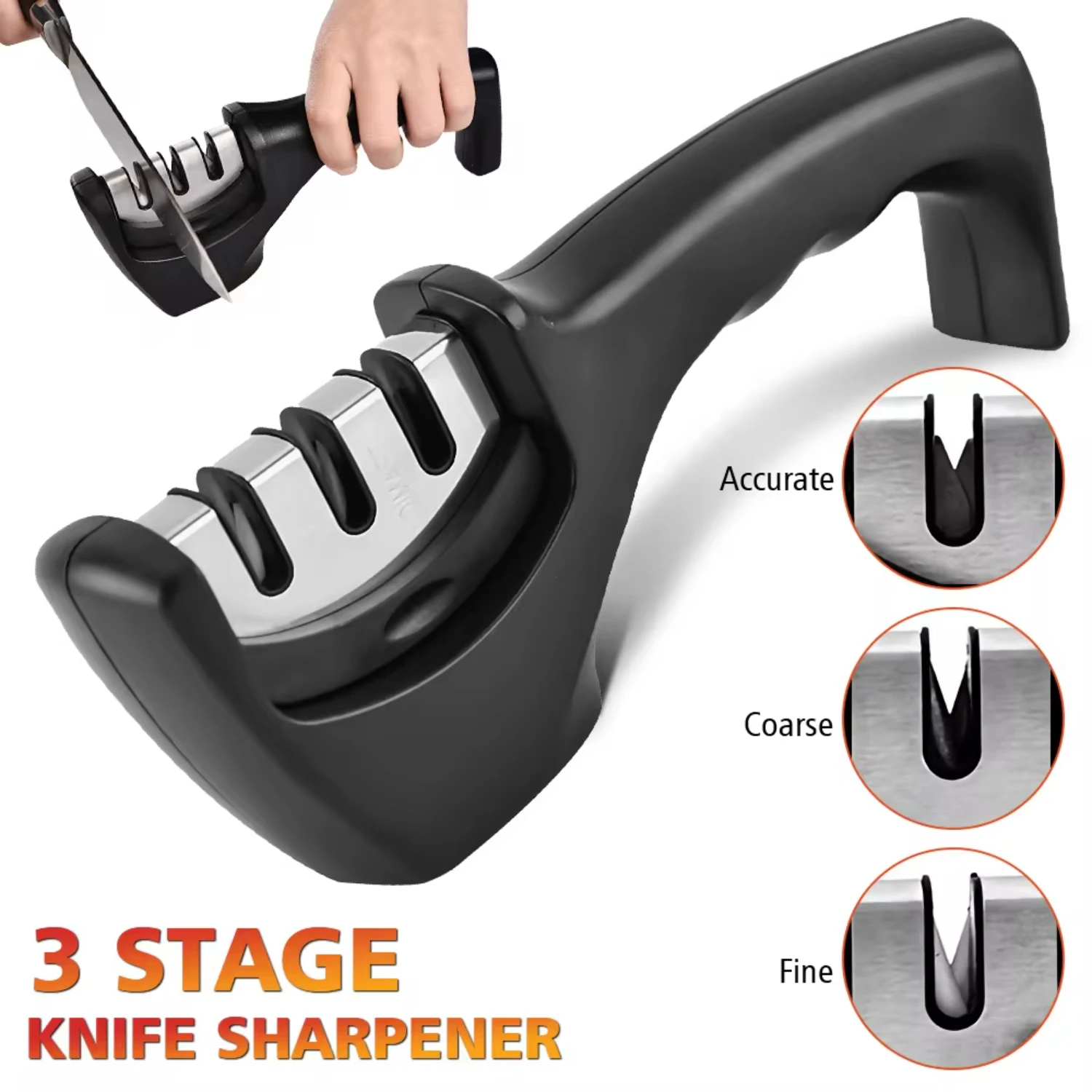 Multi-  Sharpener Handheld 3 Stages Type Quick Sharpening Tool With Non-slip Base Kitchen Knives Accessories