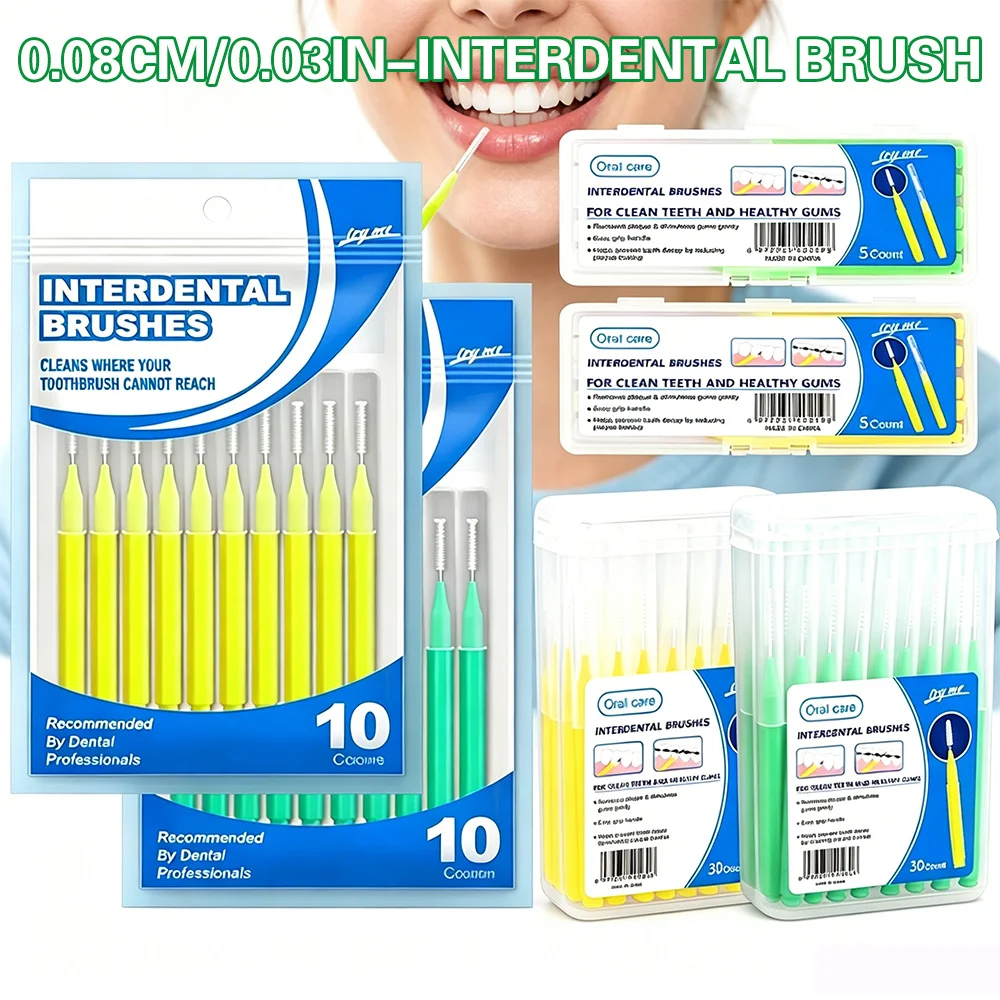 Thin 0.03in/0.08cm Interdental Brushes Disposable Portable Teeth Gap Cleaner Oral Deep Cleaning Interspace Toothbrush