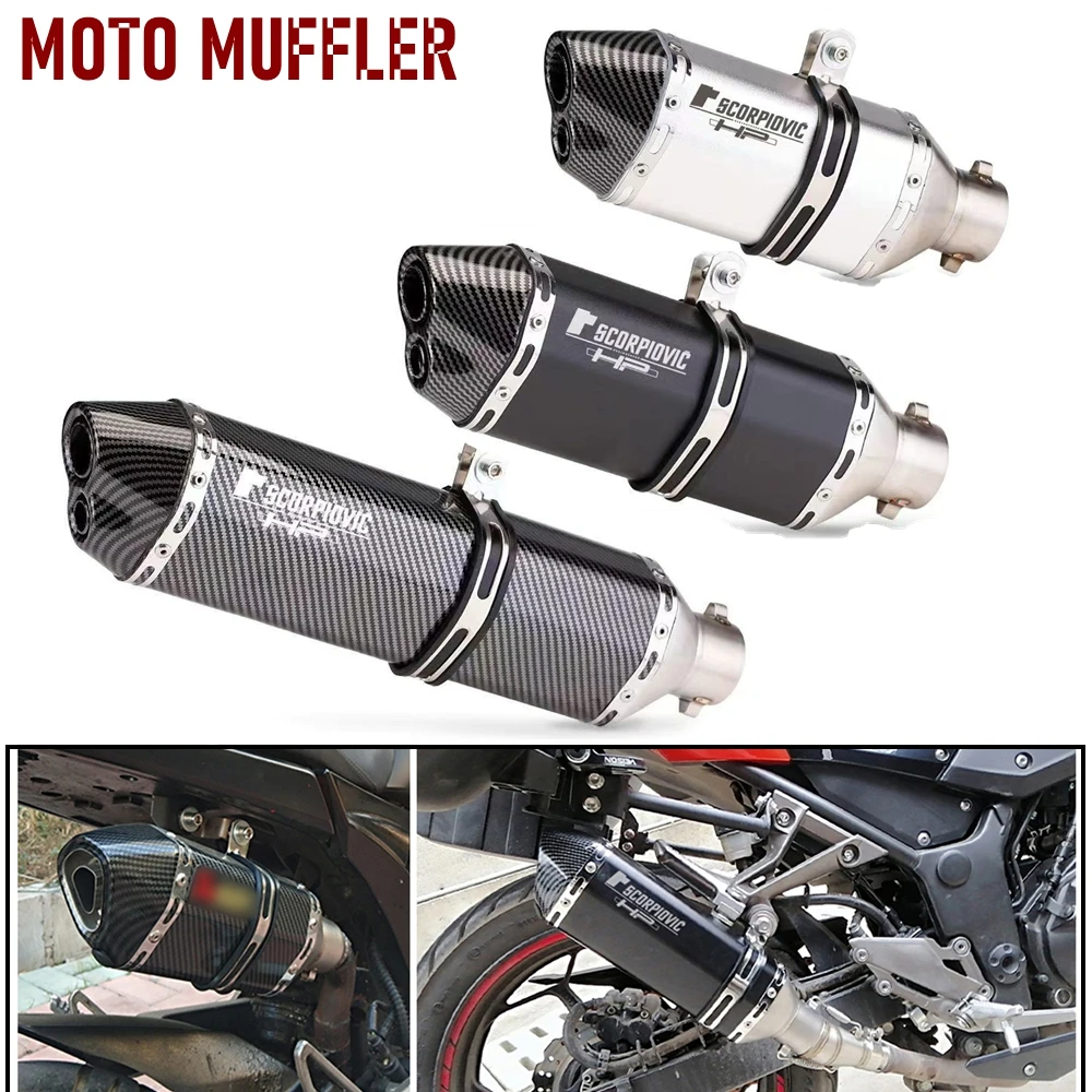 

51mm Universal Inlet Motorcycle Exhaust Double Hole Muffler For R3 R6 R25 MT09/07 NINJA400 Z400 Z900 CBR650 ZX6R TNT300 250SR