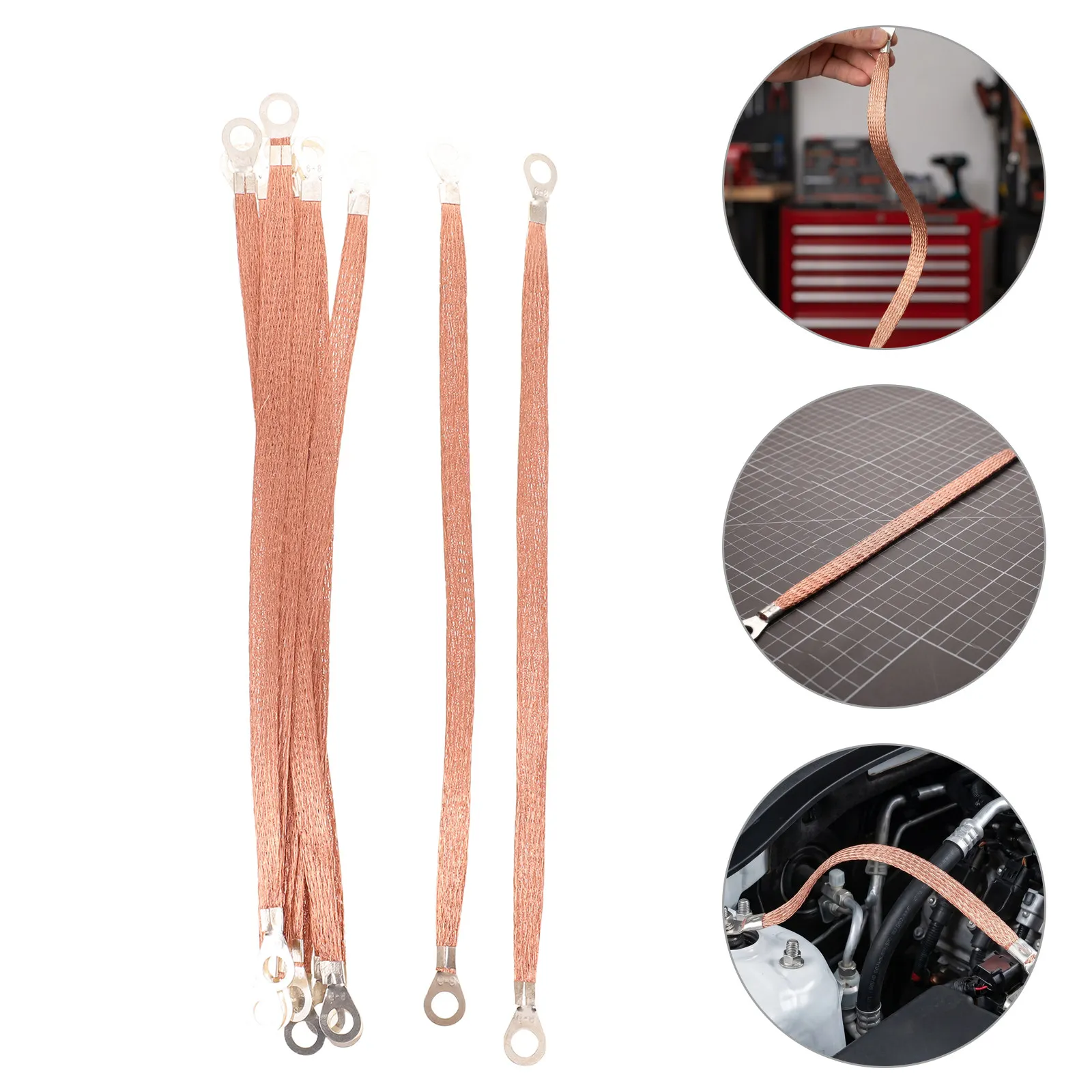 10Pcs Automotive Grounding Strap Copper Braid M8 Hole 12 Inch Car Truck Ground Cable Engine Maintenance Grounding Strap Kit