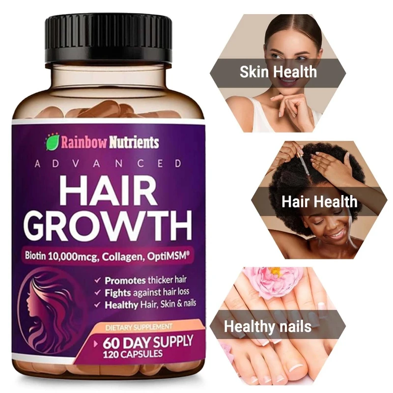 

Hair Growth Vitamins for Women - Helps Promote Stronger, Healthier Hair, Skin, and Nails, Reduces Hair Loss, Non-GMO