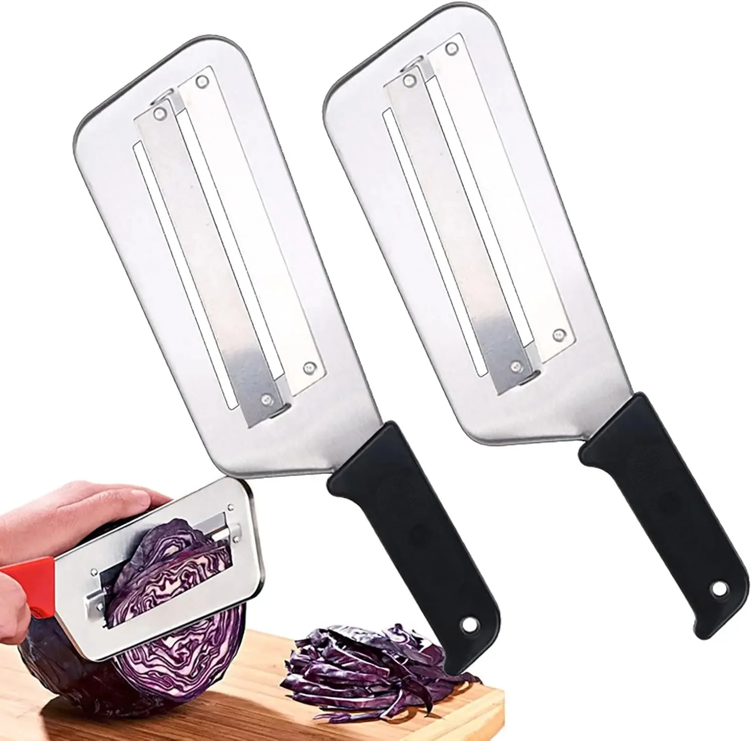 1pcs Cabbage Shredder & Peeler, Stainless Steel Hand Chopper for Kitchen, Multi-Purpose Vegetable Slicer, Cabbage Shredder Tool for Coleslaw and Vegetables（black）