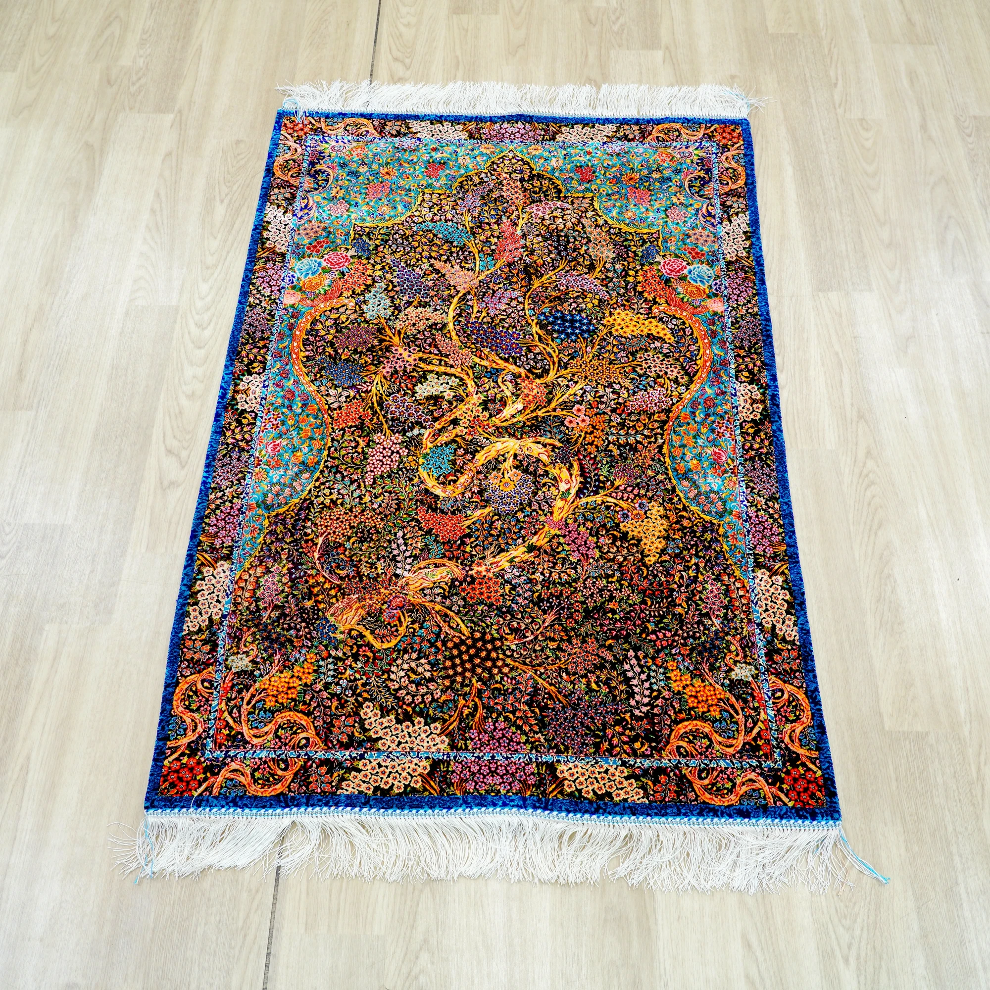 80x125cm Silk Turkish Carpet Old Look Stunning High Density Oriental Vintage Handmade Soft Rug for Premium Living Room Bed Decor - view 3