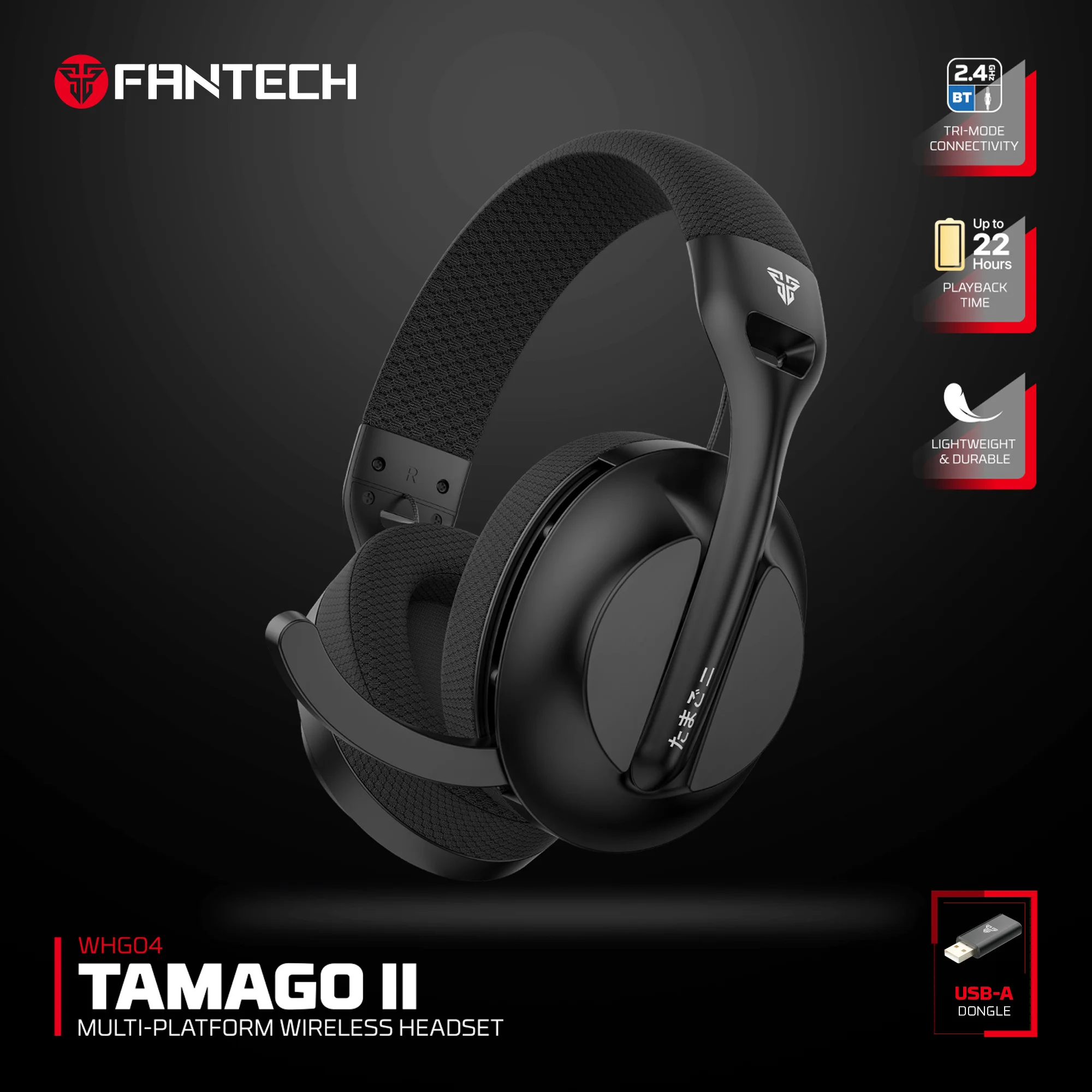 FANTECH TAMAGO II WHG04 Wireless headphones with a microphone ENC 40MM Big Driver and Breathable Ear Cushion 22 Hours Use for PC