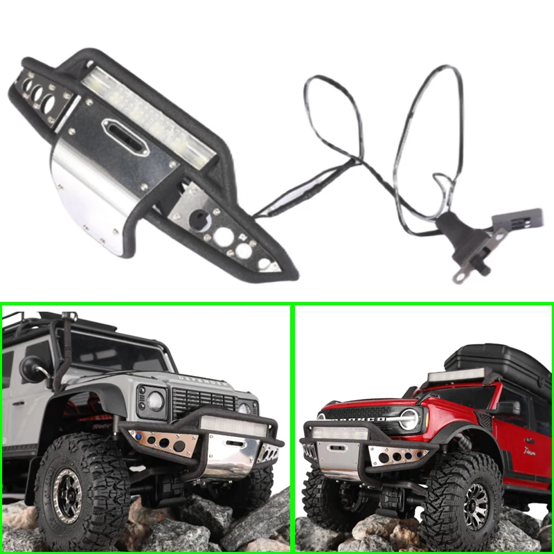 

TRX4M Nylon Bumper Front Bumper with LED Lights Accessories for 1/18 RC Crawler Car Traxxas TRX4-M Defender Bronco Upgrade Parts