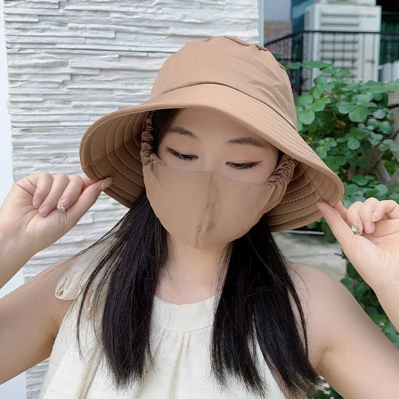 Summer Outdoor Sunscreen Mask Hat Women Integrated Anti-UV Breathable Outing Beach Comfortable Sunscreen Face Cover Sunshade Hat