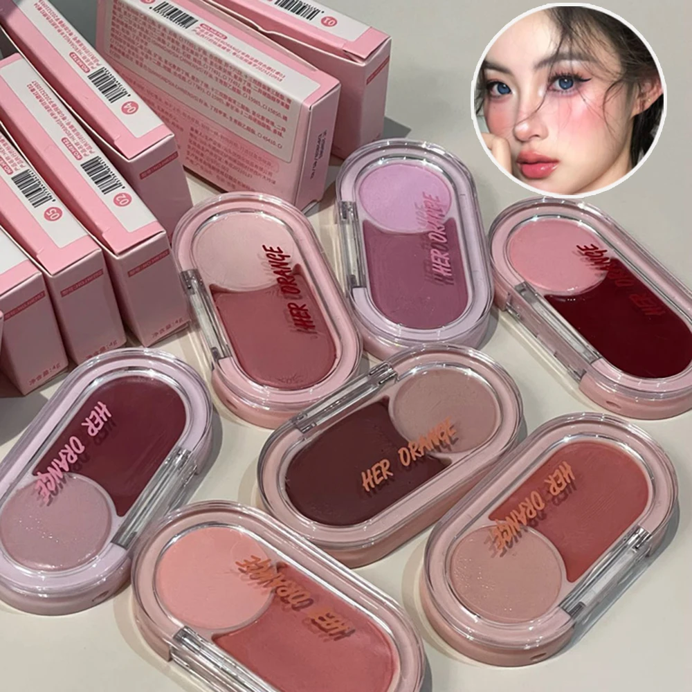 Dual-Color Blush Cream, Moisturizing Matte Finishwith Expanding and Contracting Shades, Long-lasting, Natural Blush Cream
