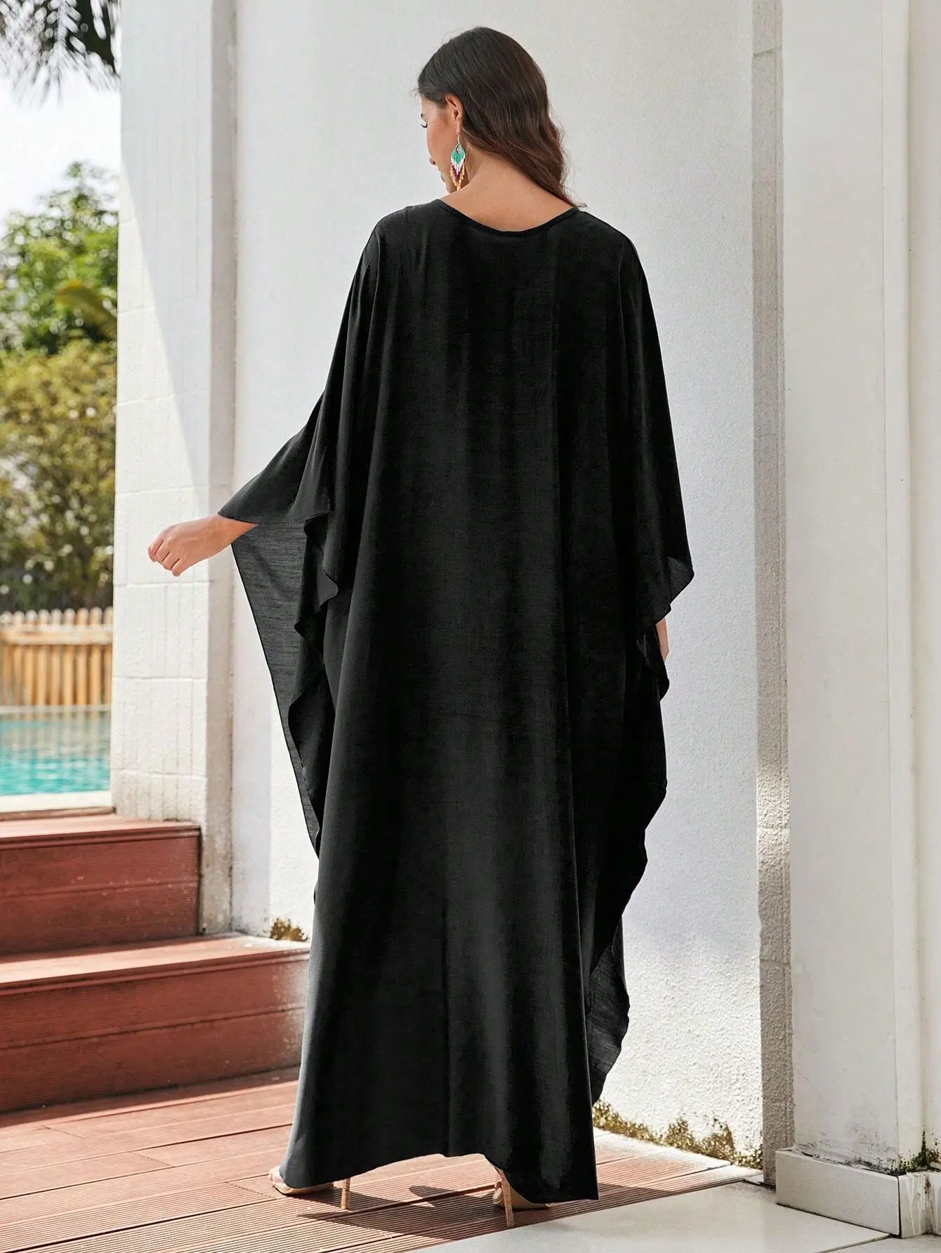 여성용 솔리드 루즈 V넥 비키니 커버 업 로브, 카프탄 홀리데이 루즈 비치 원피스, 목욕 세트 커버 업 비치웨어