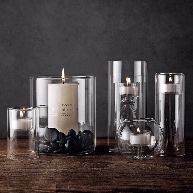 Creative Crystal Candle Holder Glass Home Decoration Set Candlestick Real Candle Container