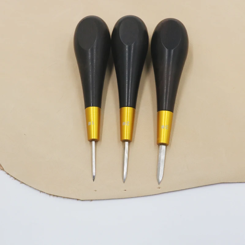 Handmade Leather Craftool Goods DIY Sandalwood Diamond Awl Pro Stitching Awl Circular Leather Stitching Awl