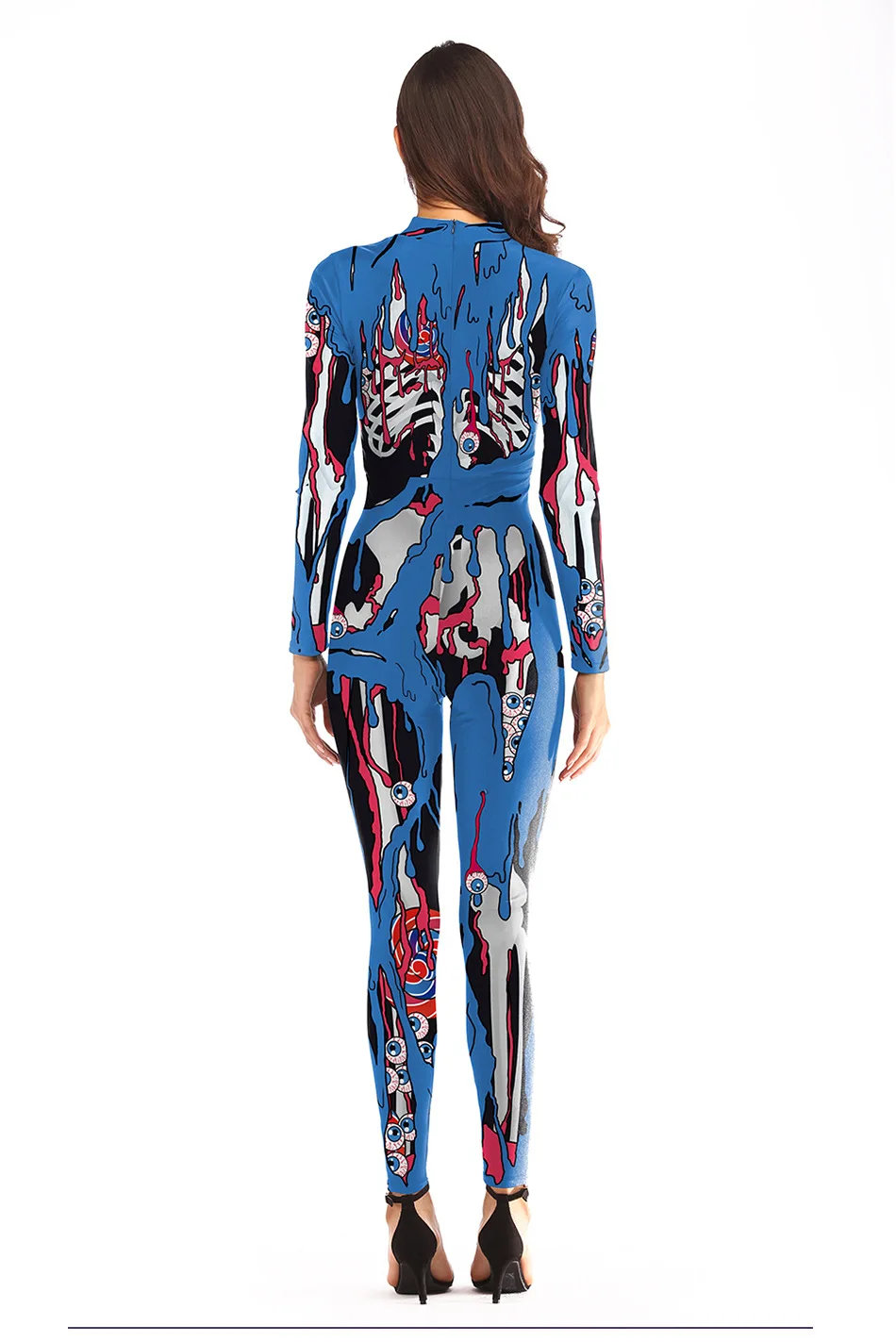 IOOTIANY Spoof Graffiti-Muster 3D-Druck Sexy Damen-Jumpsuit Cosplay Punk Steampunk Kostüme Skinny Fashion Party Bodysuit – Detail 6