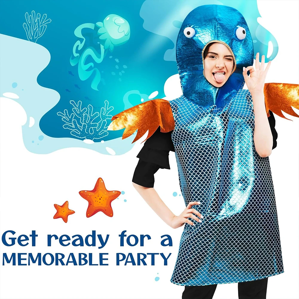 Halloween-Kostüme, Unisex, Kinder, Fischkostüm, Maskerade, Fisch, Meerestier, Verkleidung, Jungen und Mädchen, Fischer, Dinosaurier-Umhang