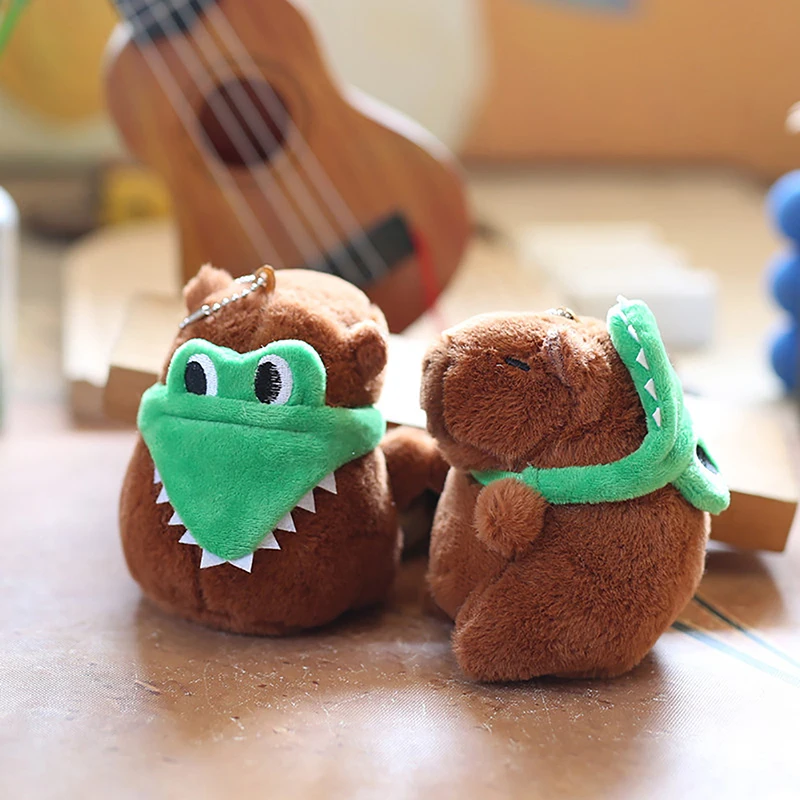 Cute Crocodile Hat Capibala Pendant Plush Toy Cartoon Capybara Keychain Bag Hanging Ornaments Home Room Decoration Kid Gifts