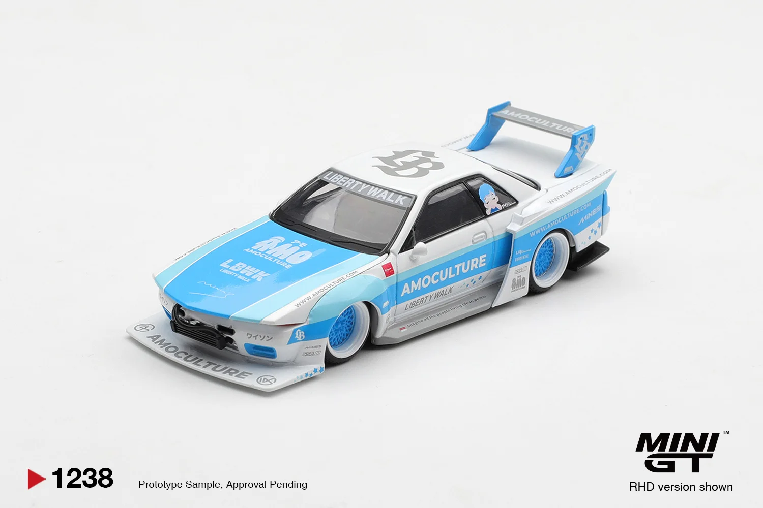 MINIGT 1/64 Nissan Skyline GT-R (R32) LBWK Kaido Works AMOCULTURE MGT01238-CH Auto Legierung Spielzeug Druckguss Metallmodell Kinderspielzeug Jungen