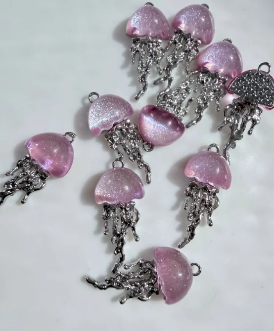 10pcs Marine animal jellyfish pink 3D Enamel Charms Charms Pendants For DIY Earring Necklace Jewelry Making