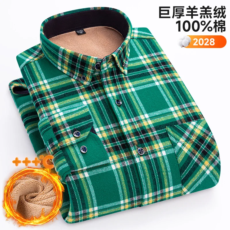 New cotton plaid warm shirt long sleeve mens shirts Extra large size men's fleece thickened korea style streetwear men clothing