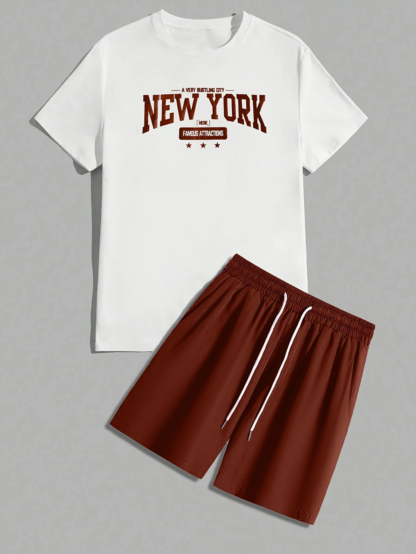 New New York Style Men's T-Shirt and Shorts Set Men's Relaxed-Fit Casual T-Shirt Creative Streetwear with Unique Personality