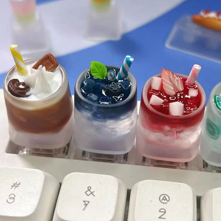 Personalized and creative light-transmitting milk tea keycaps Resin gifts Customized drinks Lemon tea Mechanical keyboard keycap