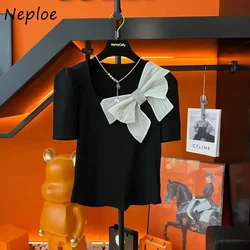 Neploe Coreano Kpop Colletto Quadrato Grande Arco Tee Shirt 2024 Estate Nuovo Allentato Magliette E Camicette Delle Donne Y2k Grunge Manica Corta T-shirt Mujer