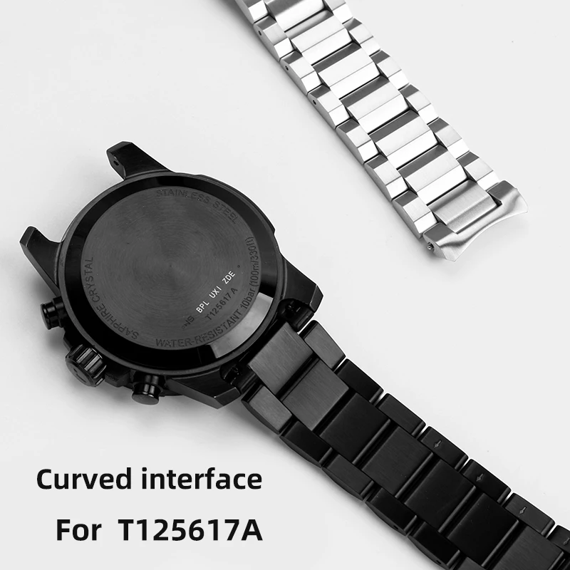 Men\'s Solid Precision Steel Watch Band For Tissot 1853 T125617A Arc mouth watch strap T125 Metal watch chain 22mm Bracelet