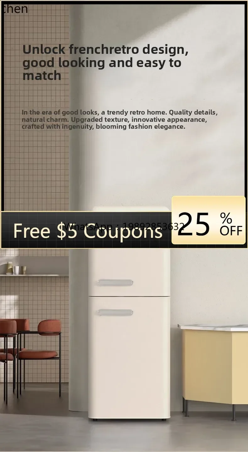 

4ZS large refrigerator retro double door medium household kitchen refrigerated and frozen mini