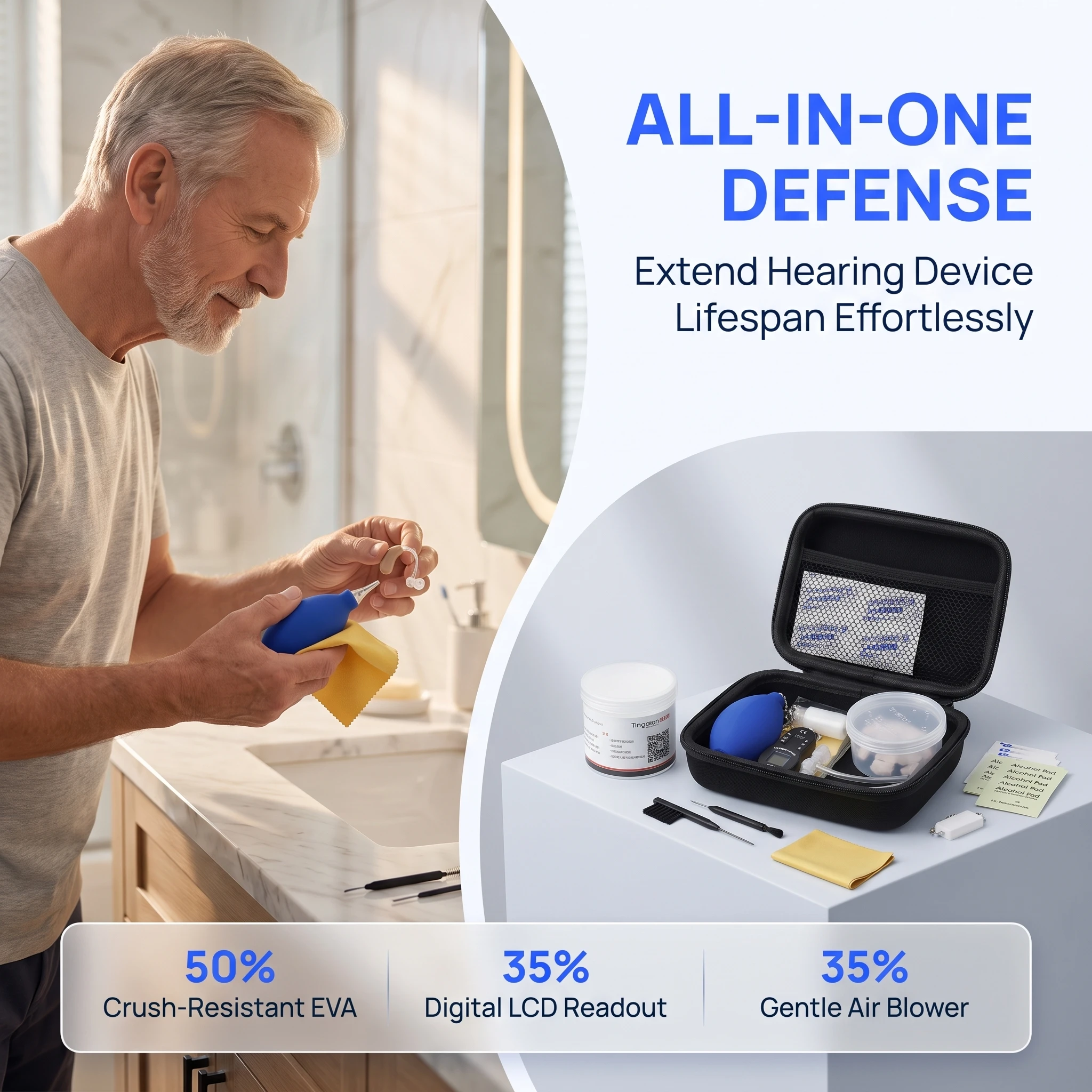 11PCS Hearing Aid Cleaning Care Kits Cleaning Brush Sound Tube Earplug Dry Box Battery Organizer Earwax Cleaning Tools