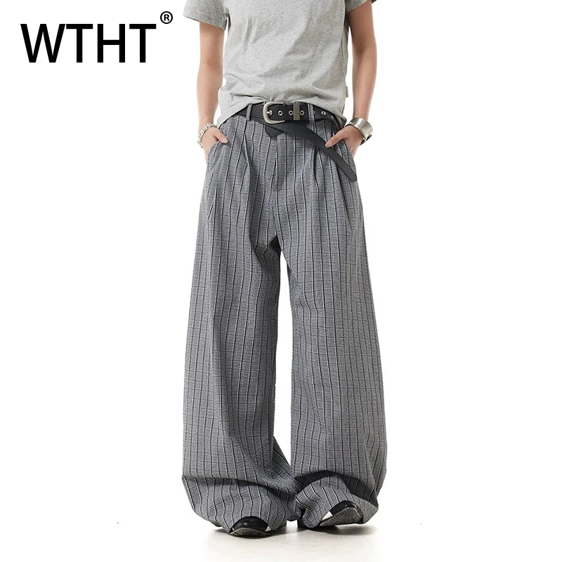 

Модные мужские брюки WTHT 2026: летние, в клетку, свободные, прямые, повседневные, в американском стиле, с высокой талией, модель 2A2944