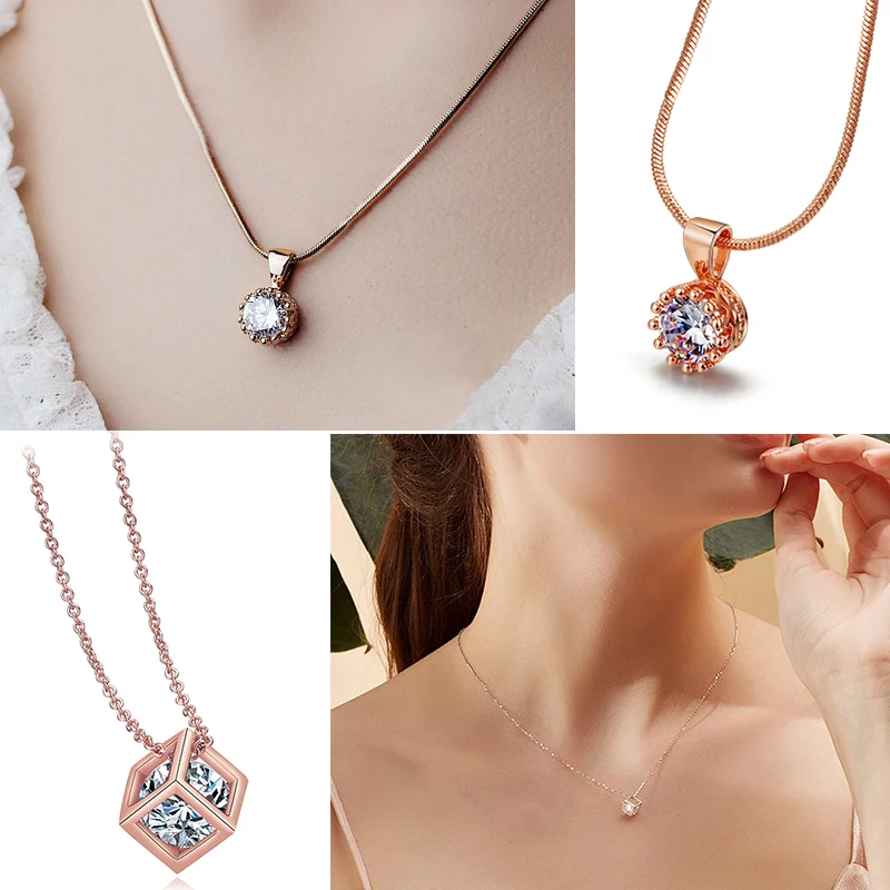 Wedding Pendant Necklaces For Women Female Shiny Zircon Bright Necklace Women\'s Chain on Neck Accessories Fashion Jewelry N431