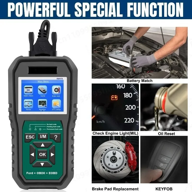 KW420 Full System Car Fault Diagnostic Scanner OBD2 Auto Code Reader Vehicle Fault Detection Scan Tool