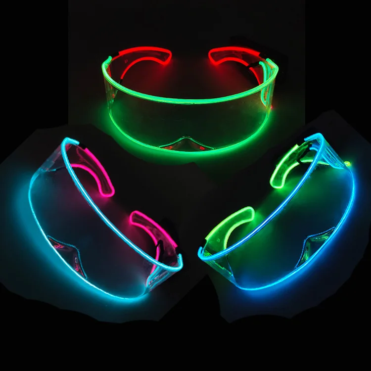 LED Futuristic Soldier Glasses Concert NightClub Fluorescent Party Accessories Robot Led Light Up Transparent Frame Glasses