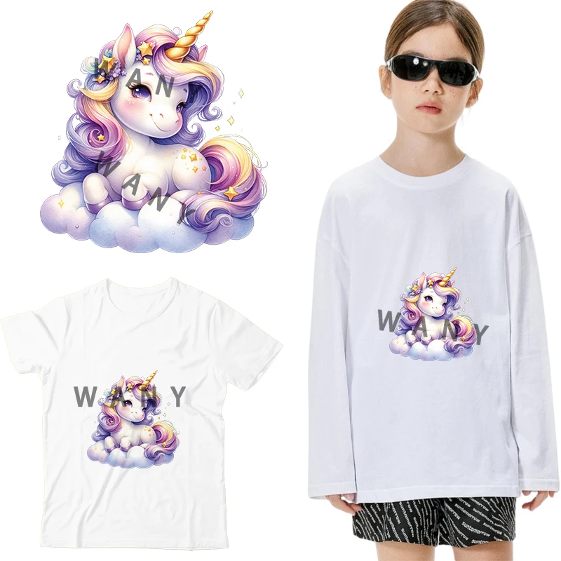 Unicorn wearing flowers Iron on Patches for Clothes Transfer DTF Transfers Ready to Press Patch Shirts Heat transfer stickers