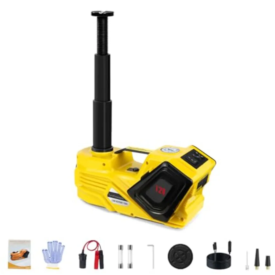 

Электрический домкрат для автомобиля 5 тонн 12В (диапазон подъема: 5.31-14.17 дюймов) с насосом для шин и LED-подсветкой для внедорожников/грузовиков/спортивных автомобилей/седанов/электромобилей