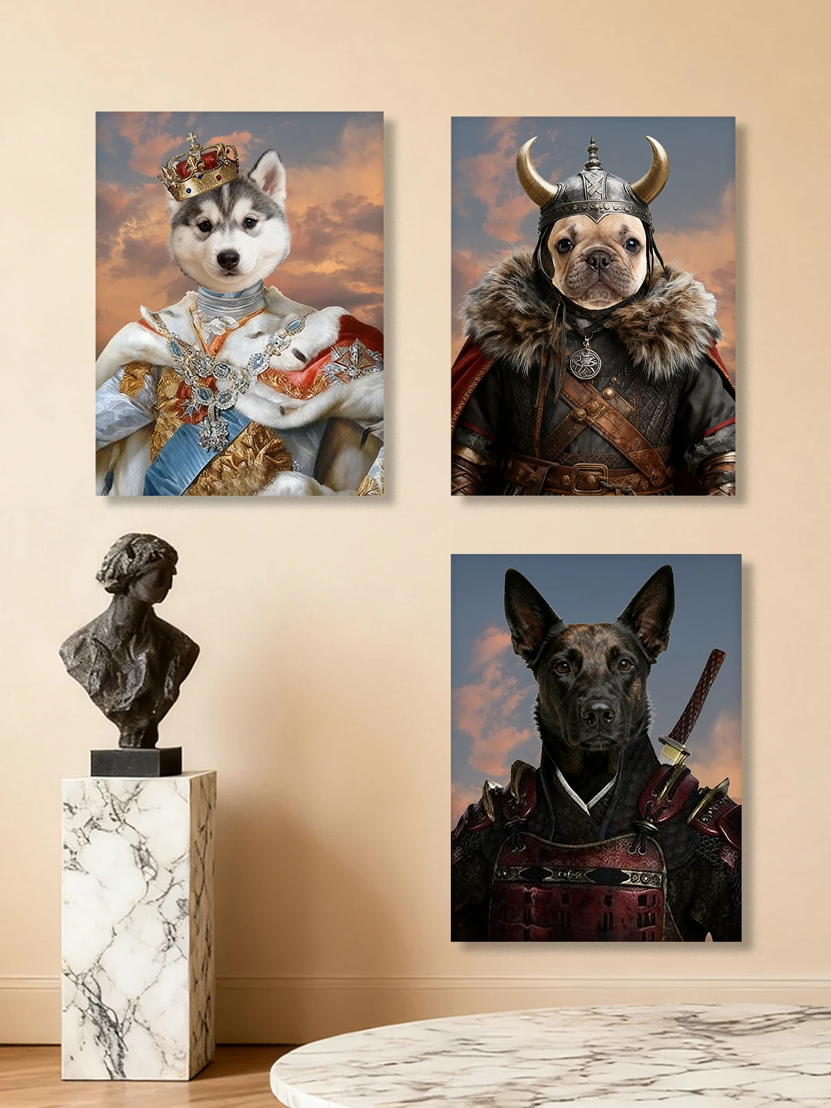 تخصيص قماش اللوحة صورة ملكية |   كلب الملك القط الحيوانات الأليفة الملكية |   ملصق حيوان عصر النهضة لتزيين الهدايا الشخصية