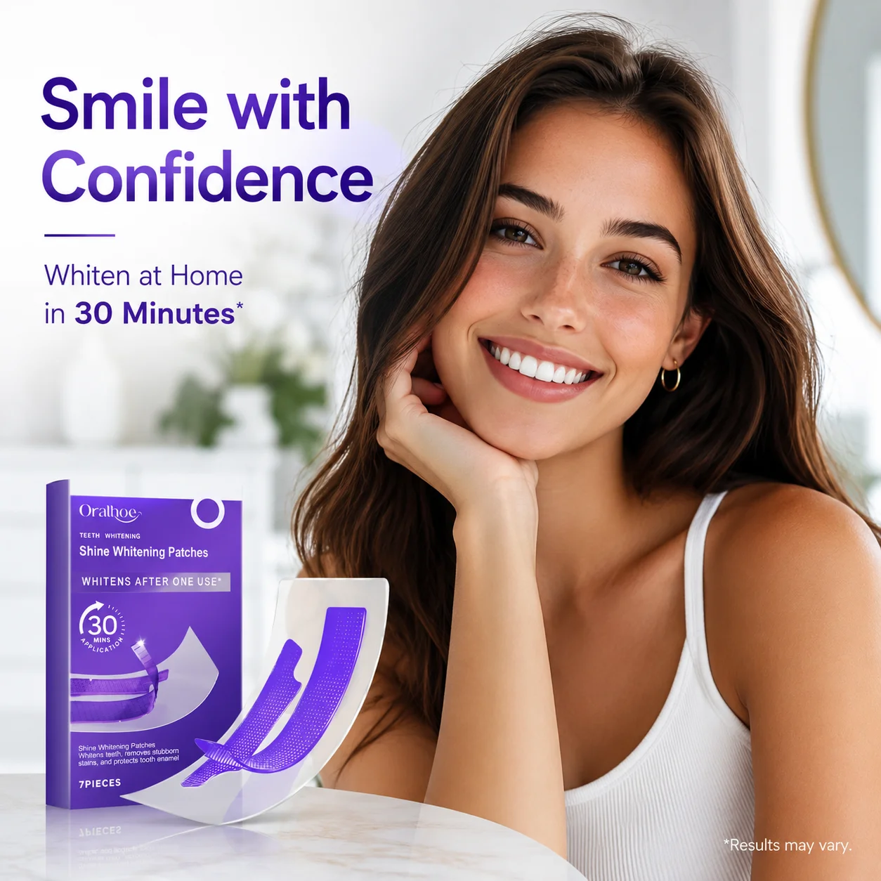 Purple Glossy Teeth Whitening Strips Gentle Care Stain Removal Easy Use Oral Care Strips for Shiny Teeth