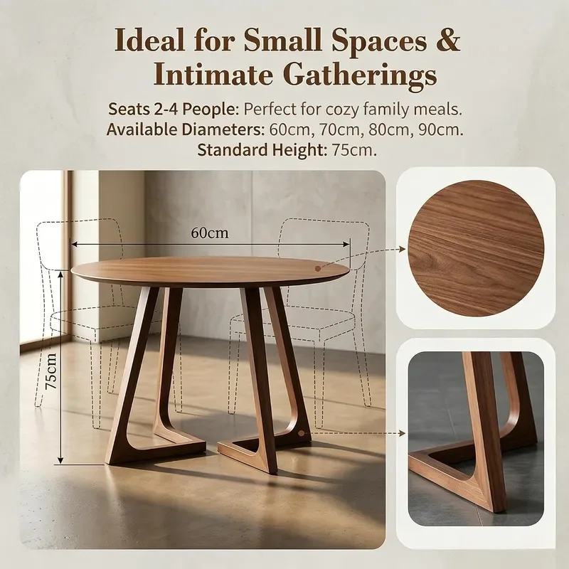Mid Century Modern Round Dining Table Solid Wood Kitchen Dining Room Table with Pedestal Base Walnut Round Table for 2-4