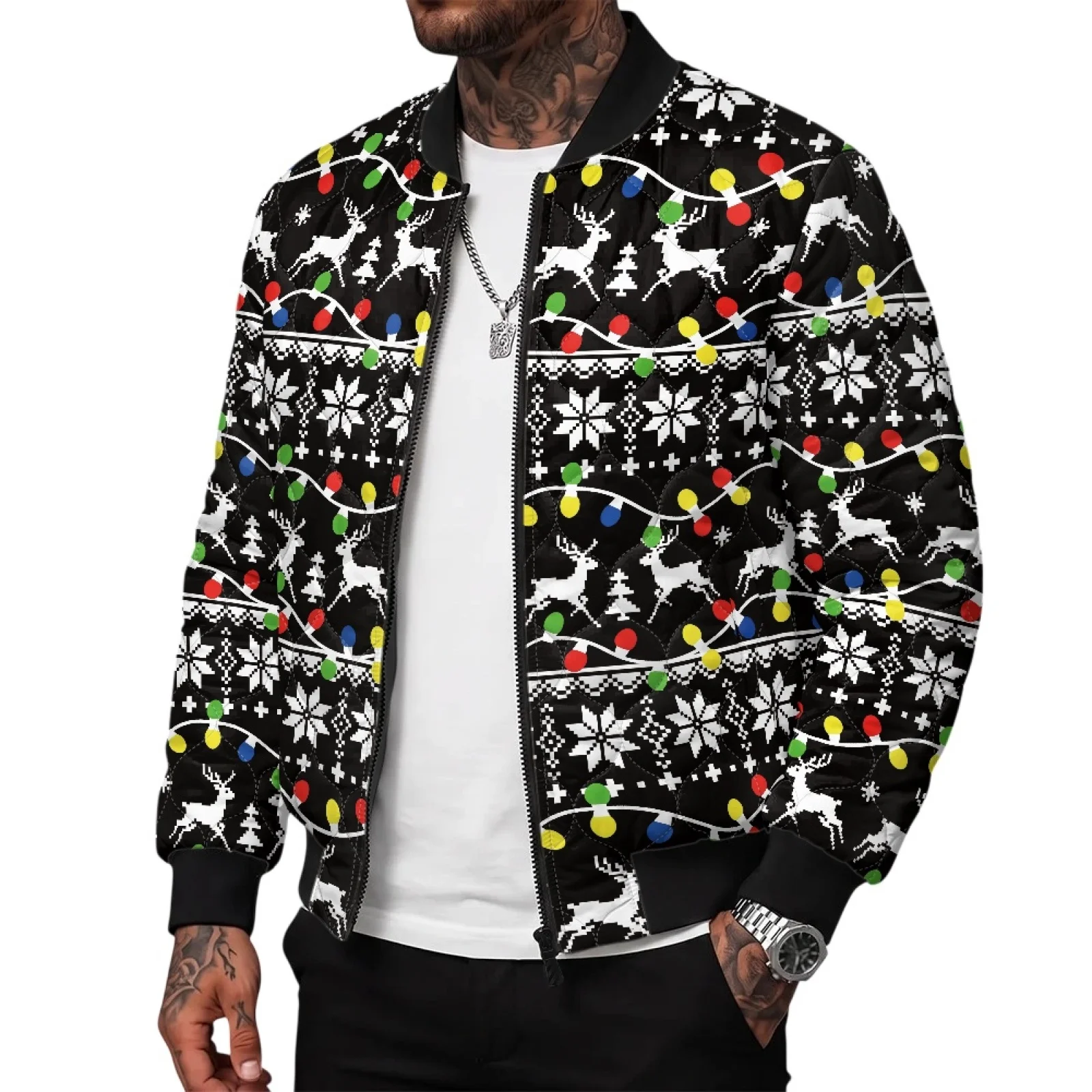 PENSTROLL Chrismas Men Winter Light Padded Zip up Outer Jacket Comfortable Outerwear Coat for Work