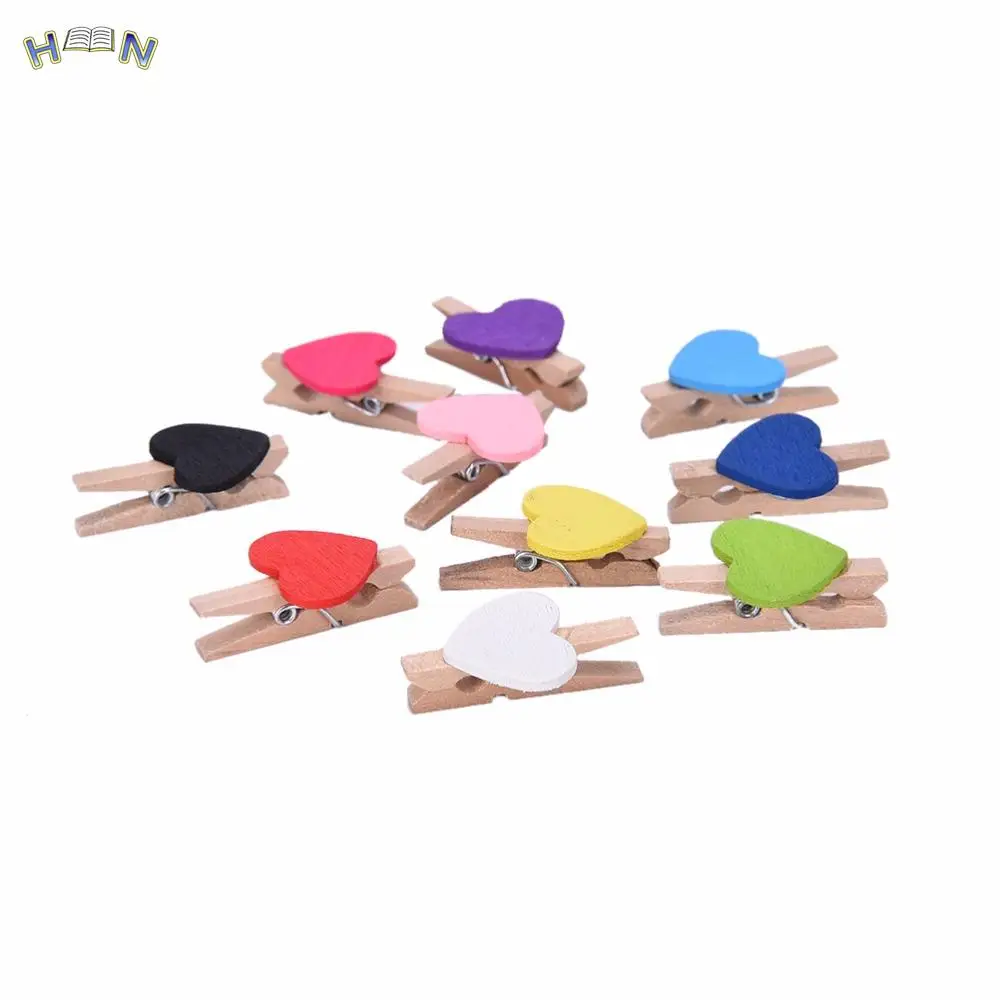 Mini Hearts Wooden Memo Clips Multi Color Cute Heart Pegs Photo Clips Xmas Wedding Party Decor 10PCS