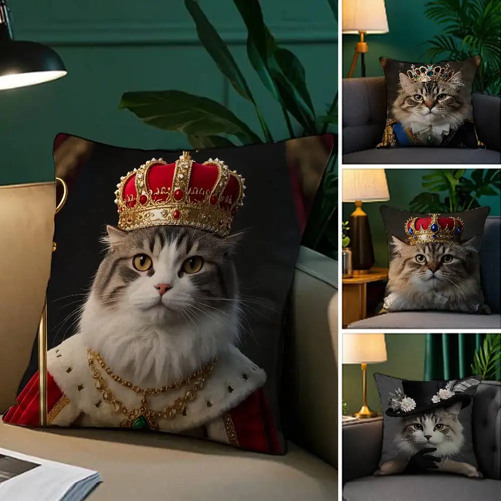 Renaissance Royal Persian cat Pillow Case Plush Fabric Soft Pillowcase Double Sided Print Sofa Cushion Cover Throw