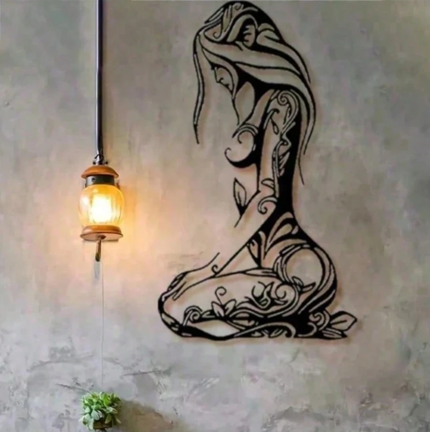 1PCKneeling woman modern black metal wall home decoration hanging art, suitable for home decoration, bedroom, bathroom