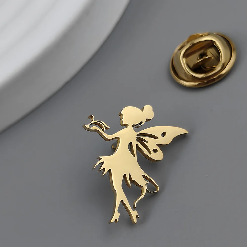 Luxury Stainless Steel Wings Fairy Brooch Elegant Butterfly Ballet Dancer Pins Creative Clothing Accessories Gifts image 3