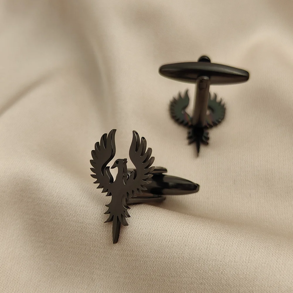 Retro Fire Phoenix Wings Cuff Links Men's Stainless Steel Luxury Jewelry Engagement Groomsmen Shirt Tie Clips Exquisite Gifts