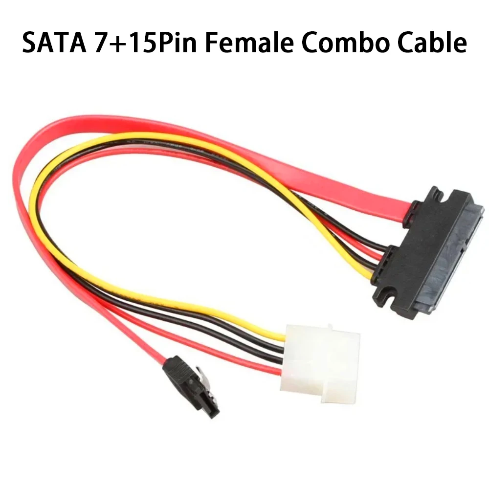 SATA 7+15Pin Female Combo Cable Molex 4Pin to SATA Data Power Adapter Cable Serial ATA Hard Drive Power Data Extension Cord