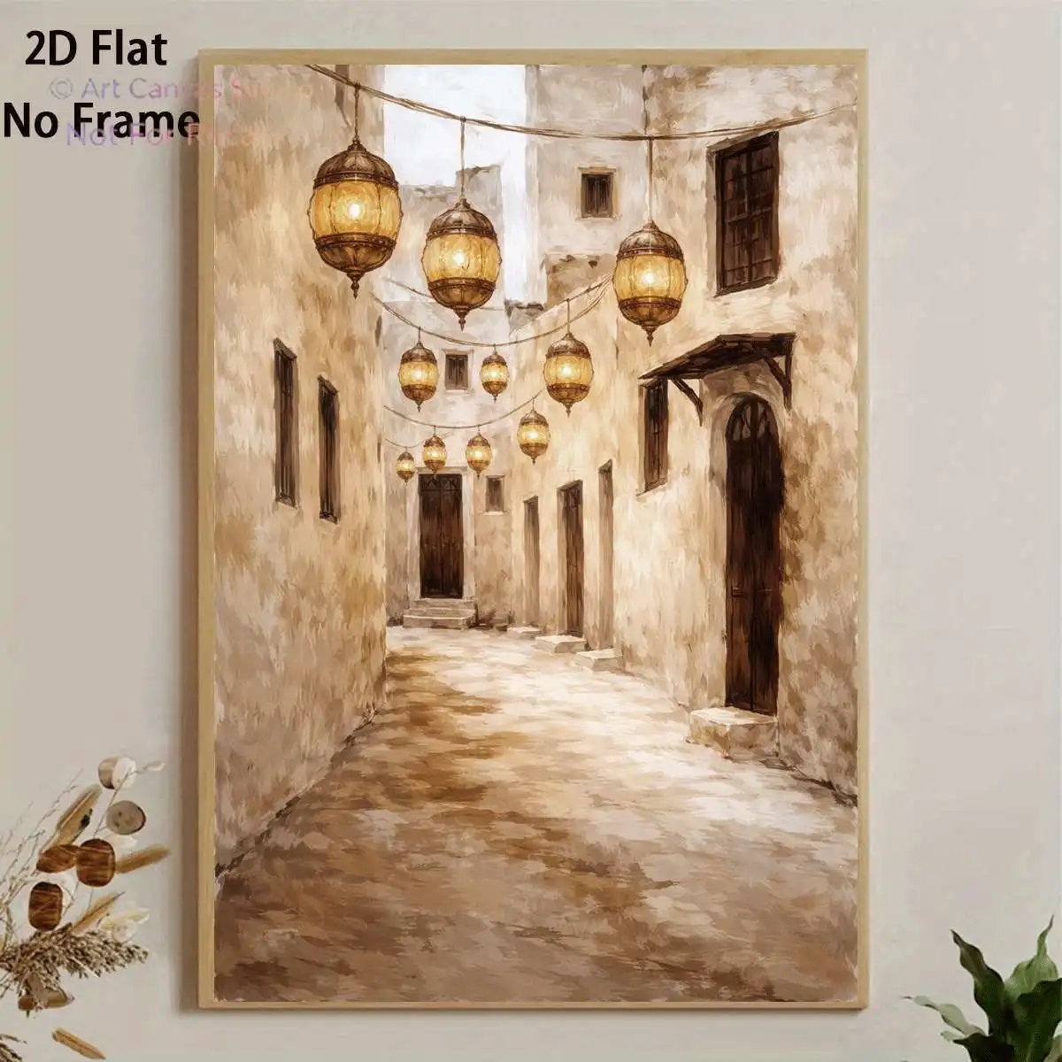 2D Flat, 2D Flat, 1pc 2D Flat Prints Featuring Arabian Street Lanterns, Designed in a Vintage Style. These Unframed Canvas Pr
