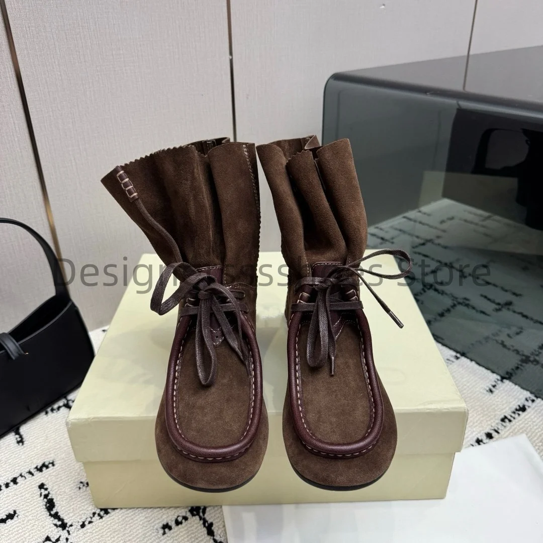 2026 Fall Winter Retro Slouchy Ankle Boots Nubuck Sheepskin Lining Italian Injection Leather Outsole Sizes 35-40