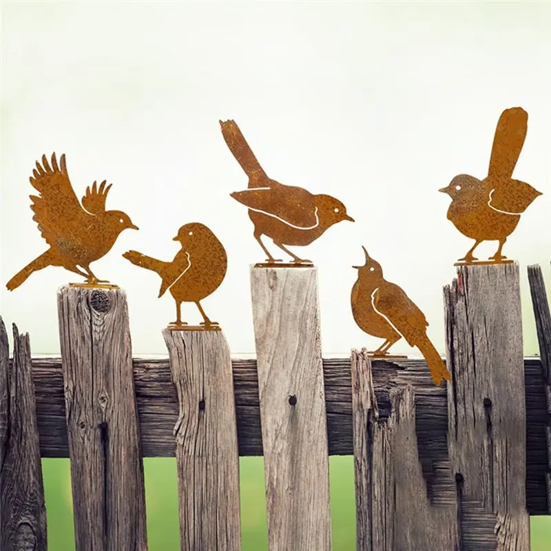 AB13-5PCS Rusty Birds Decoration Outdoor Bird Wall Decor,Metal Birds Yard Decor Metal Birds Craft Statue Ornaments
