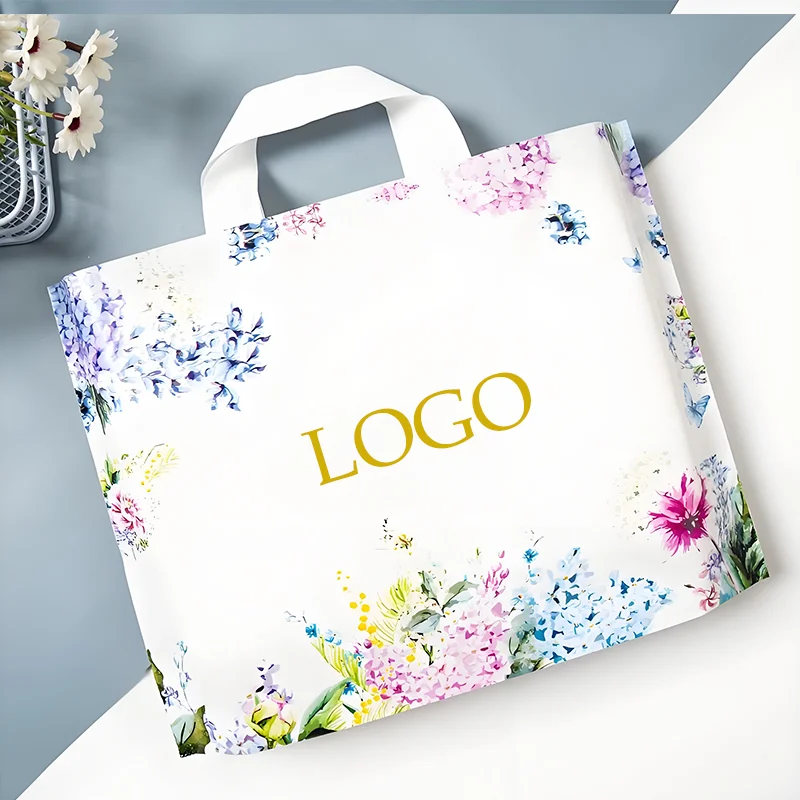 

100Pcs/lot Custom Logo Colorful Shopping Bags With Handle Plastic Gift Bag Print One Color Logo On Both Side Free Desgin Print