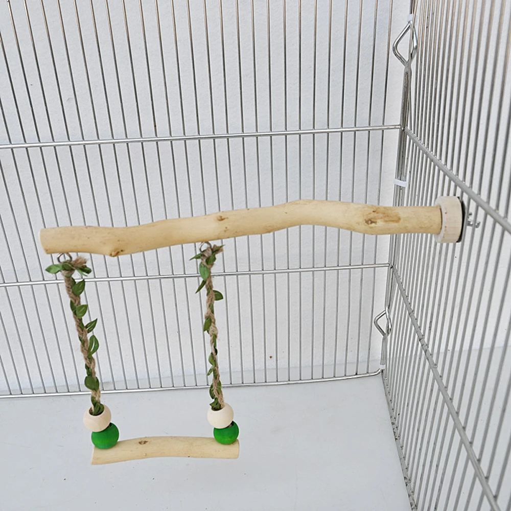 Wood Parrot Stand Pole Double Layer Swing Toy for Bird Tiger Skin Claw Grinding Beak Grinding Stand Pole Bird Cage Accessories