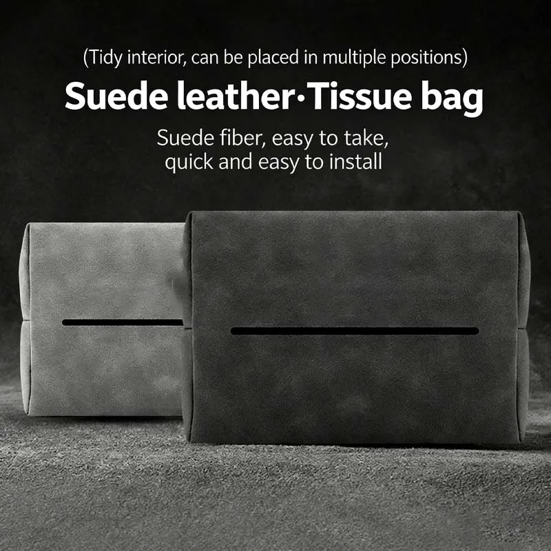 High quality suede car tissue holder - universal version suitable for headrests/armrests/sun visors, durable and stylish design