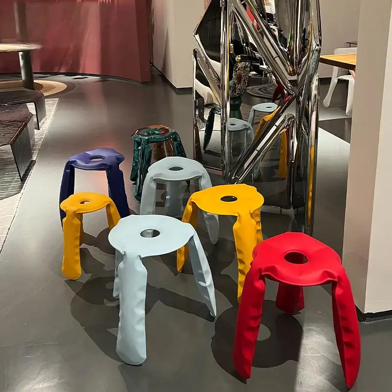 

Liquid leather craft balloon stool light luxury designer stainless steel stool