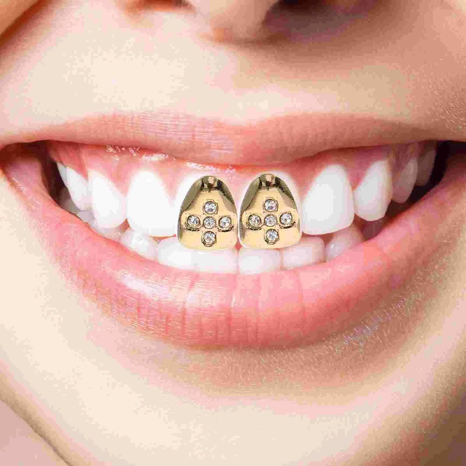 2 Pcs Accessories Cross Heart Super Flash Braces for Men and Women Metal Decorative Teeth Grill